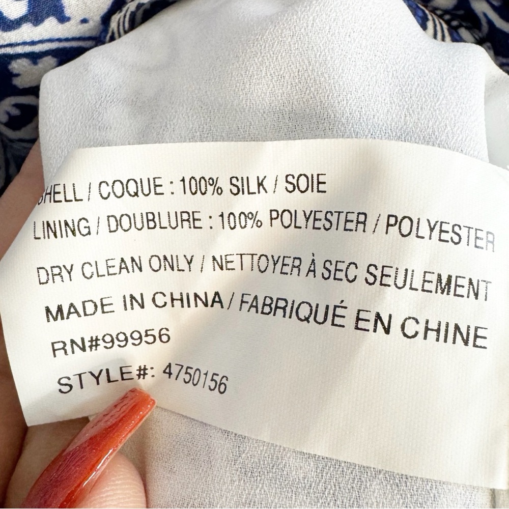 💎 ⭐️ 122. Shoshanna Blue White Silk Dress Size 10 Smocked Collar Elastic Waist - Picture 10 of 11